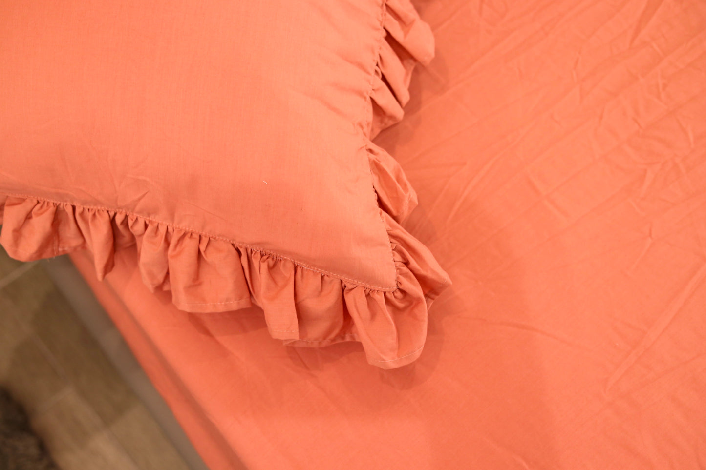 SALMON RUFFLES Percale Cotton Bedsheet