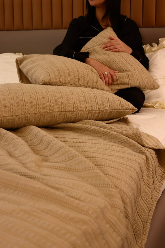 CARAMEL SAFA Jacquard Throw Blanket Set