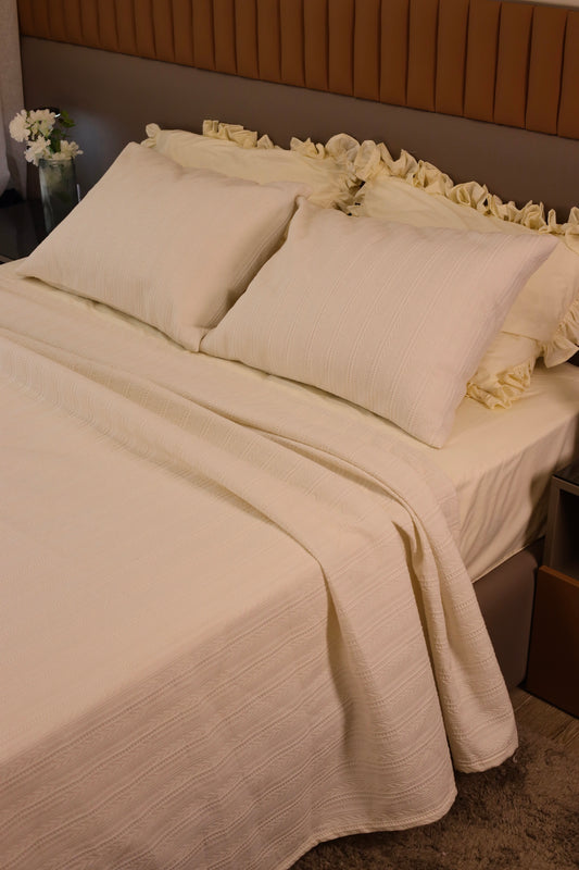 CREAM SAFA Jacquard Throw Blanket Set