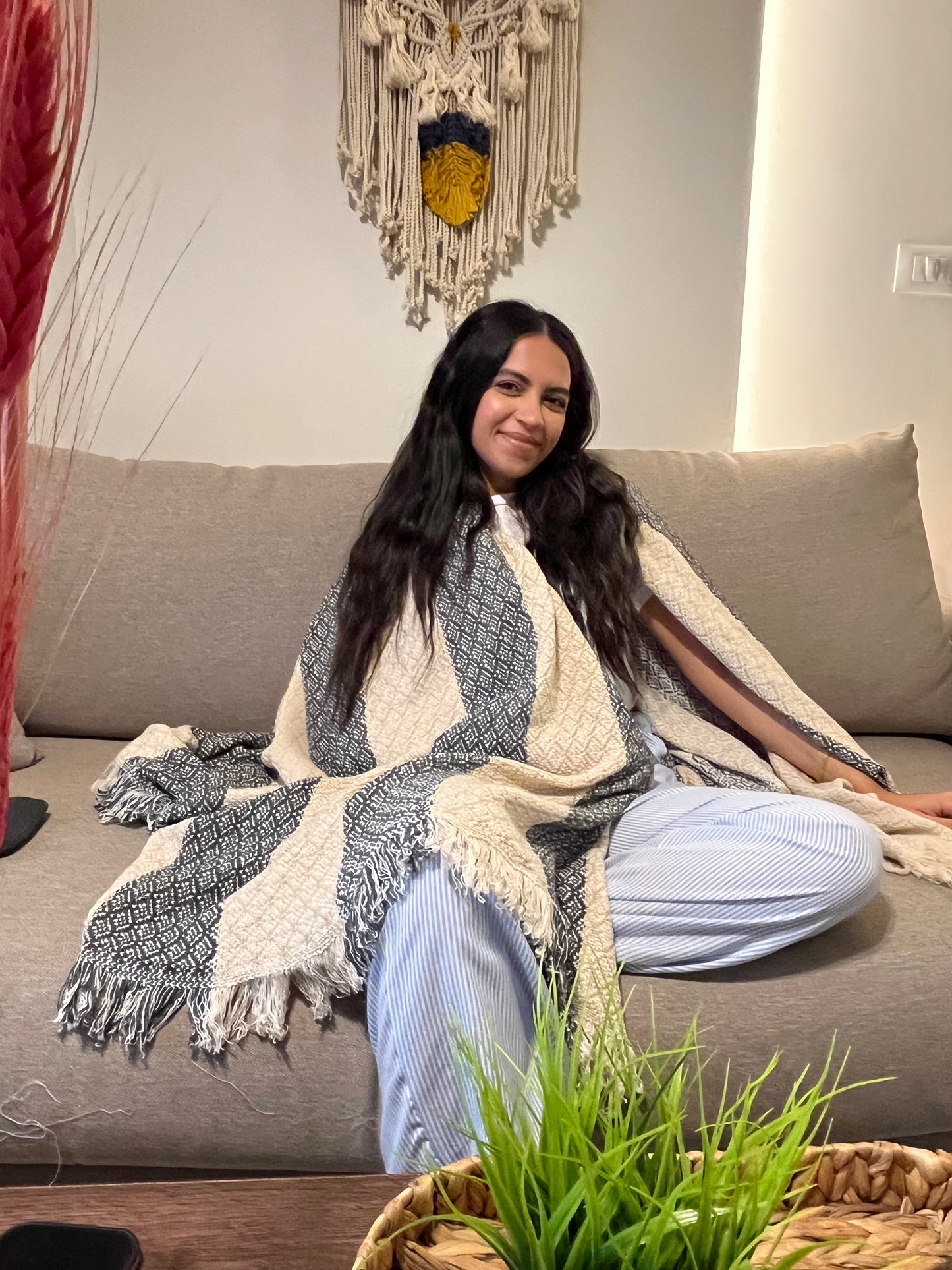 VINTAGE Woven cotton Throw Blanket