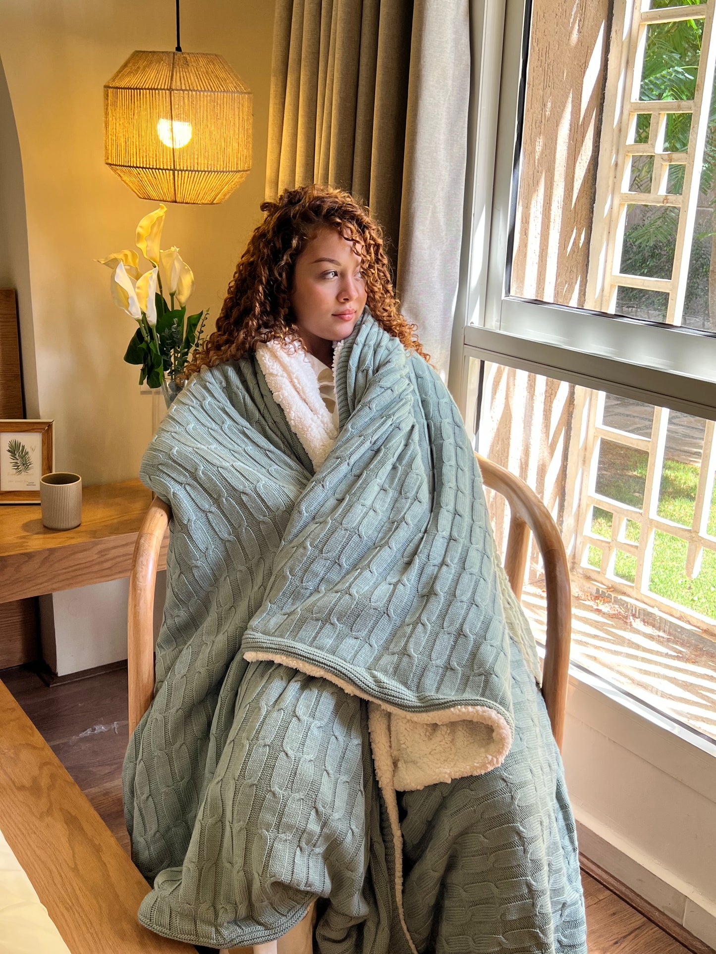 FRESH WOOL Knitted Cotton Throw Blanket