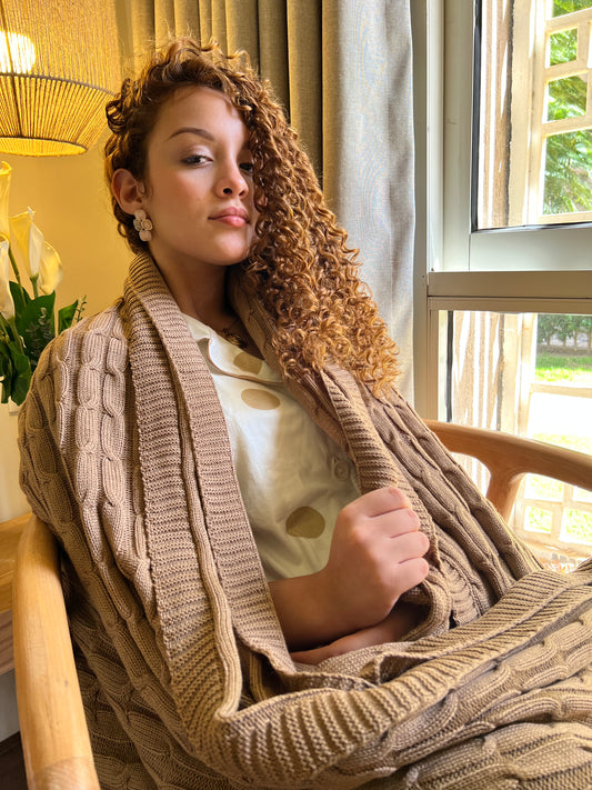 TOFFEE Knitted Cotton Throw Blanket