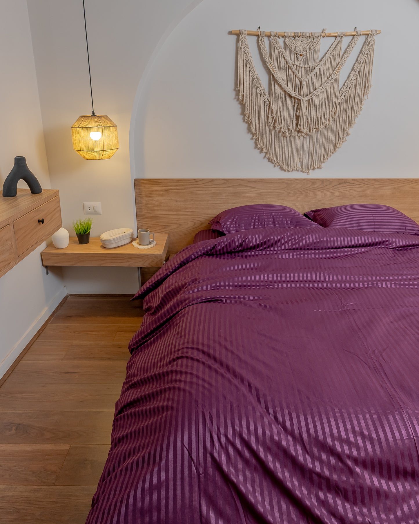 DEEP PLUM stripe duvet cover