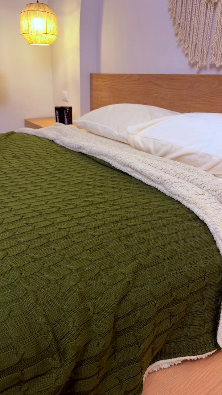 OLIVE WOOL Knitted Cotton Throw Blanket