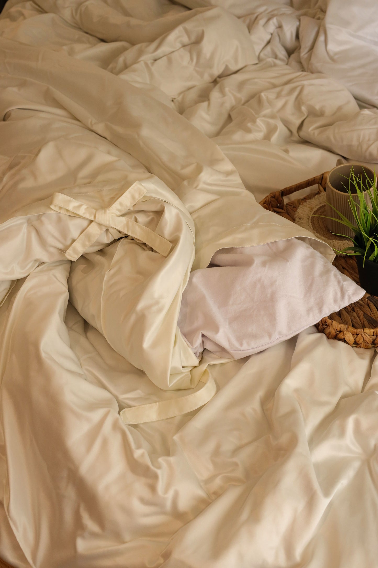 RIBBONELLE CREAM silky cotton duvet cover