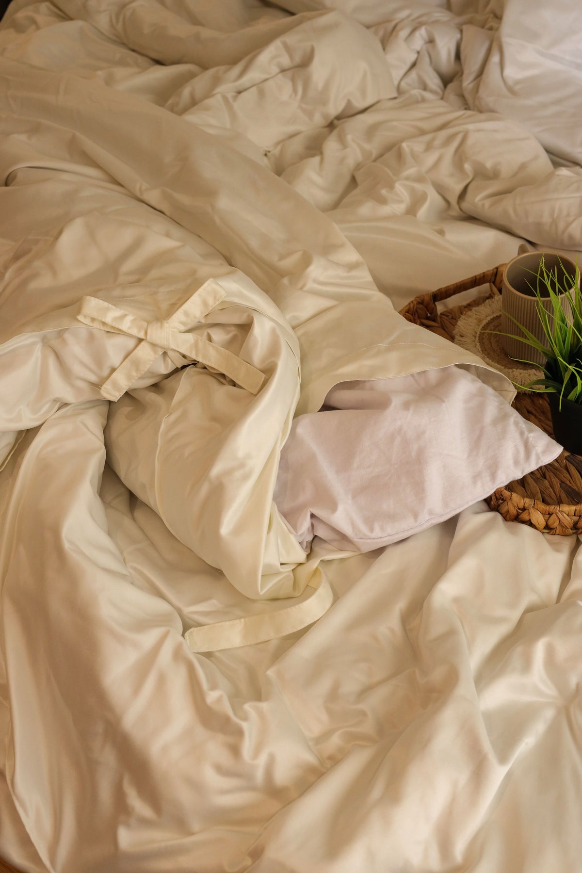 RIBBONELLE CREAM silky cotton duvet cover