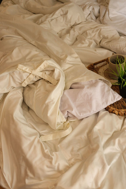 RIBBONELLE CREAM silky cotton duvet cover