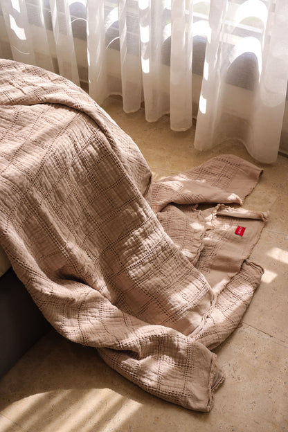 WHEAT SQUARES Cotton Throw Blanket