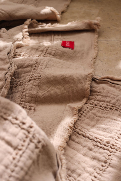 WHEAT SQUARES Cotton Throw Blanket