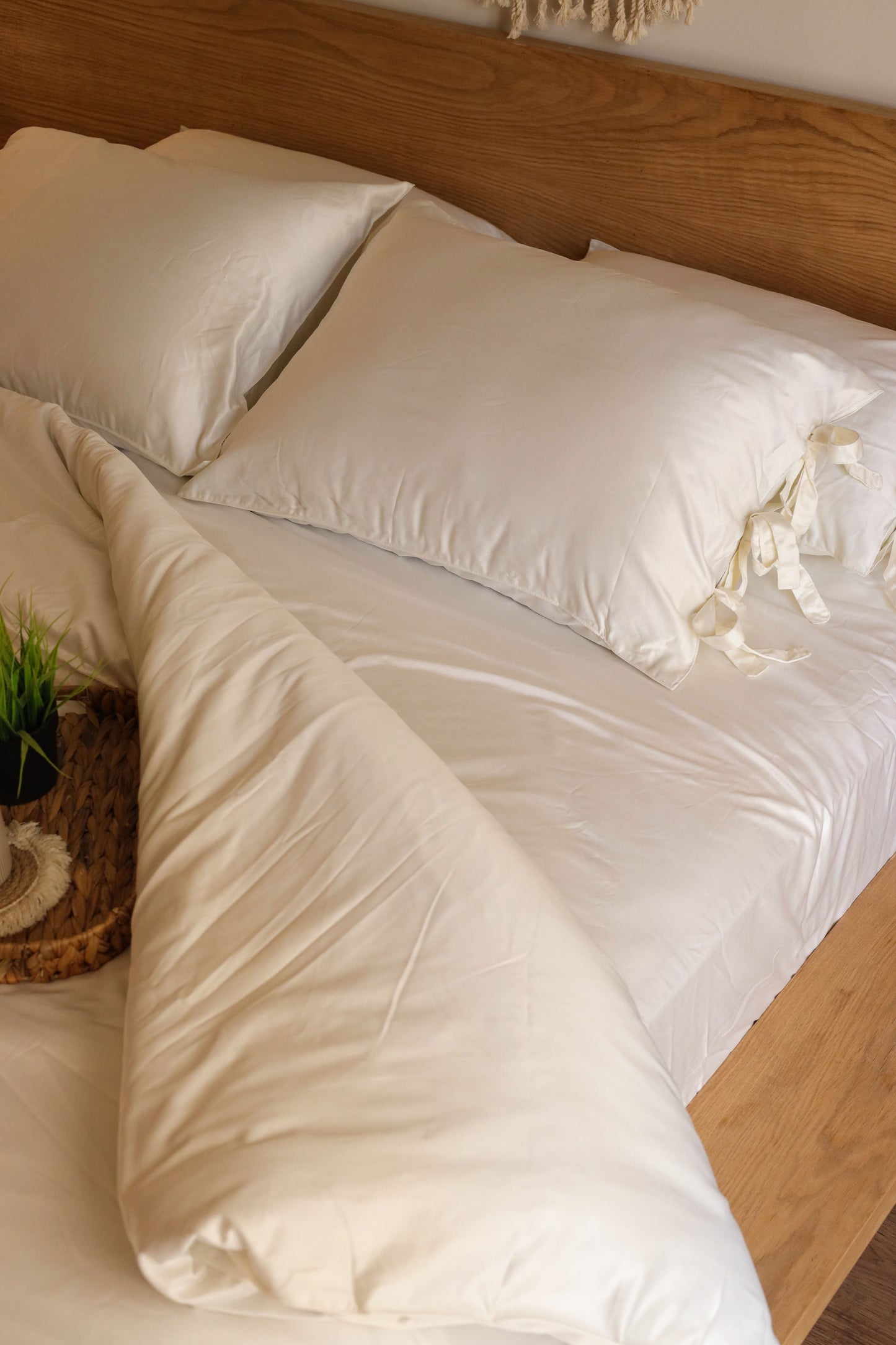 RIBBONELLE CREAM silky cotton duvet cover