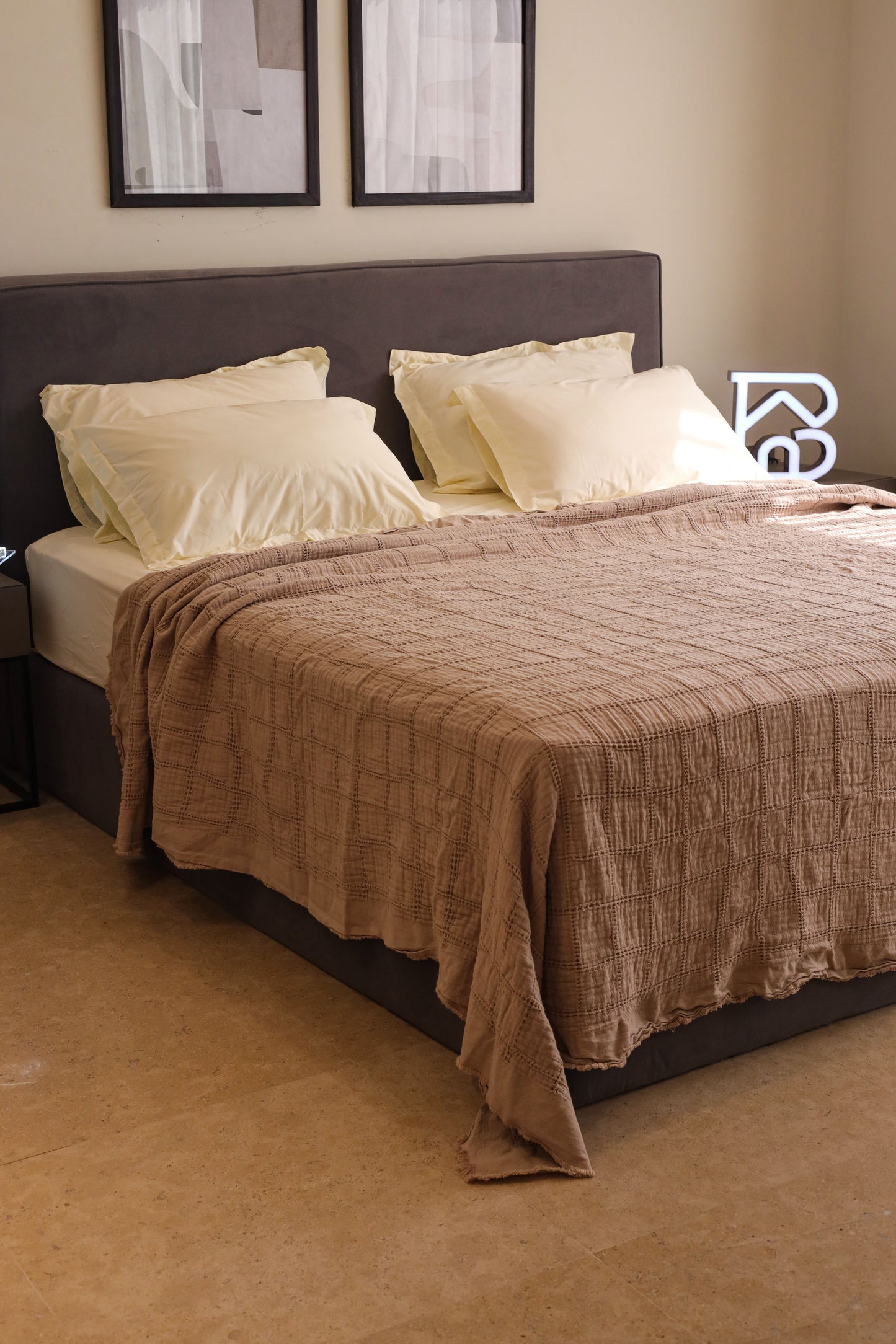 WHEAT SQUARES Cotton Throw Blanket