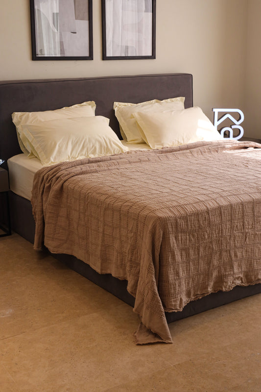 WHEAT SQUARES Cotton Throw Blanket