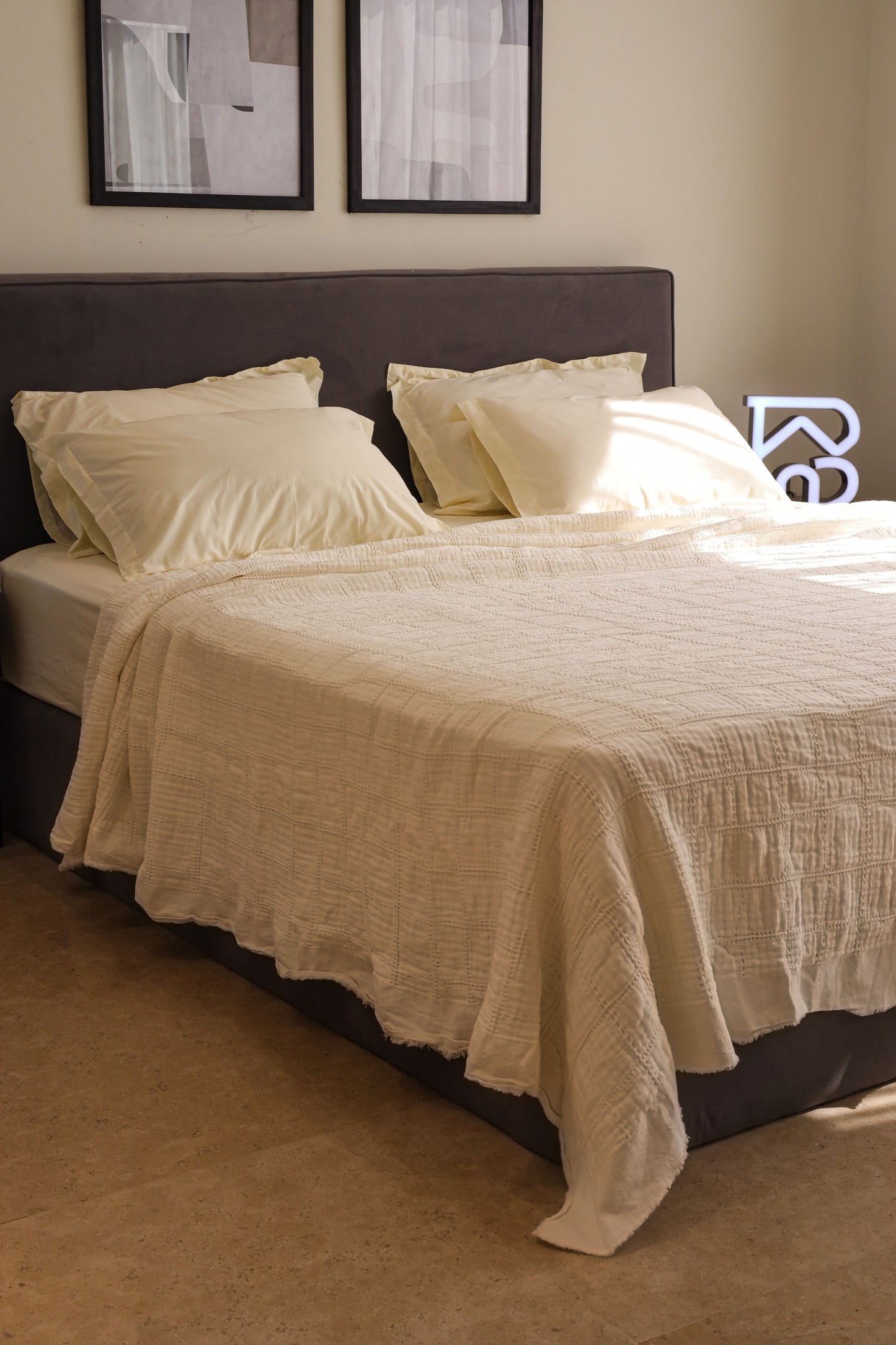 VANILLA SQUARES Cotton Throw Blanket