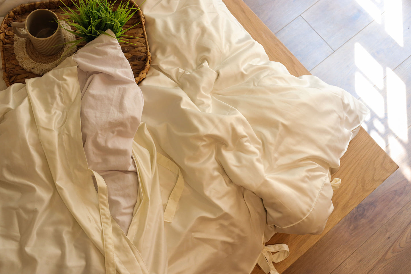 RIBBONELLE CREAM silky cotton duvet cover