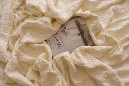 VANILLA SQUARES Cotton Throw Blanket