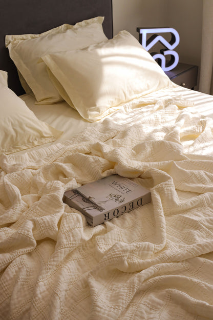 VANILLA SQUARES Cotton Throw Blanket