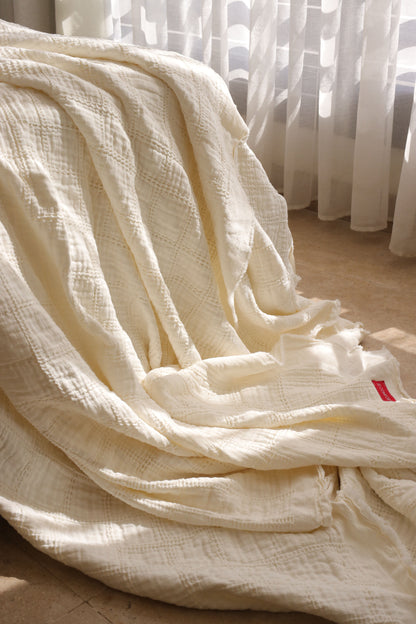 VANILLA SQUARES Cotton Throw Blanket