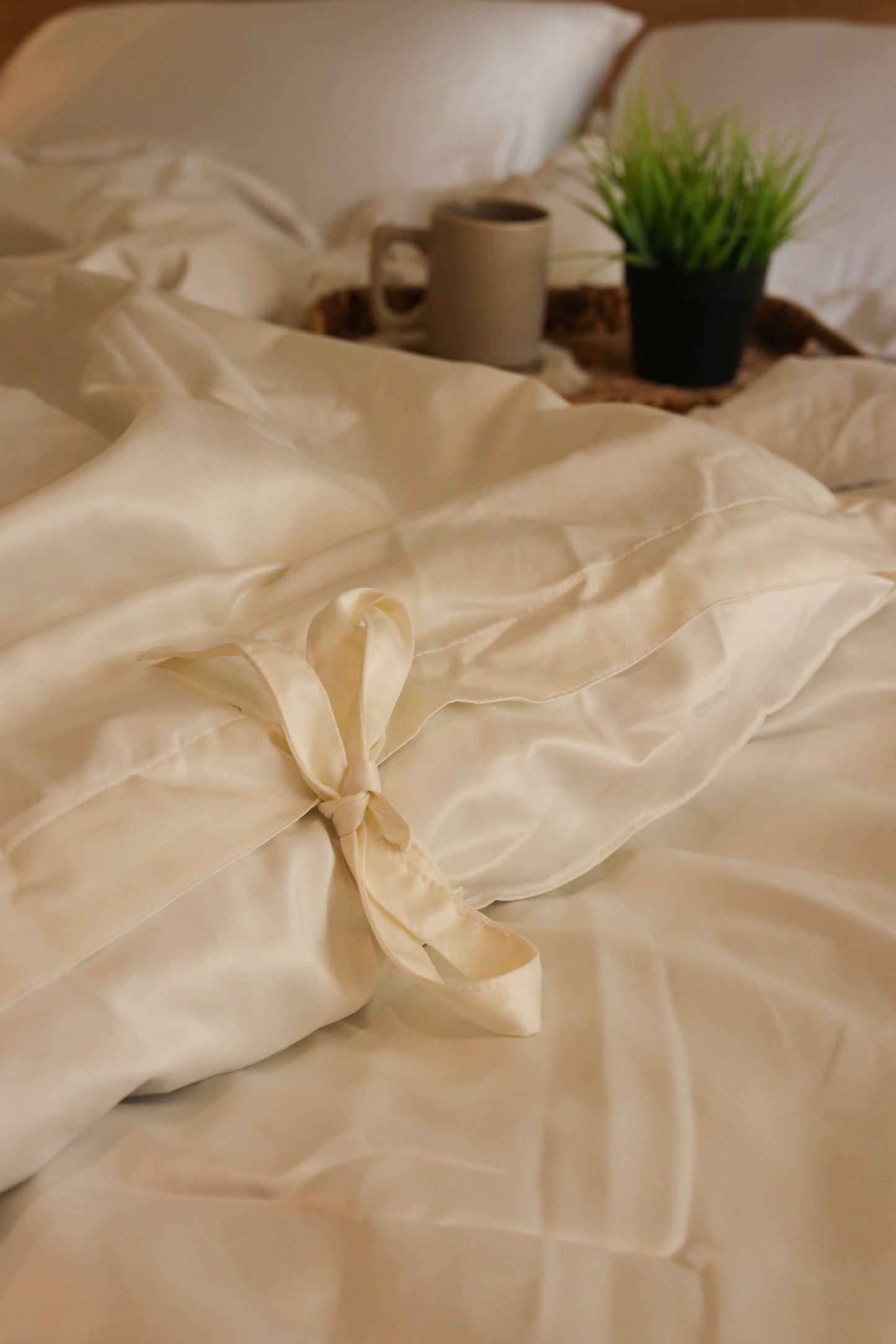RIBBONELLE CREAM silky cotton duvet cover