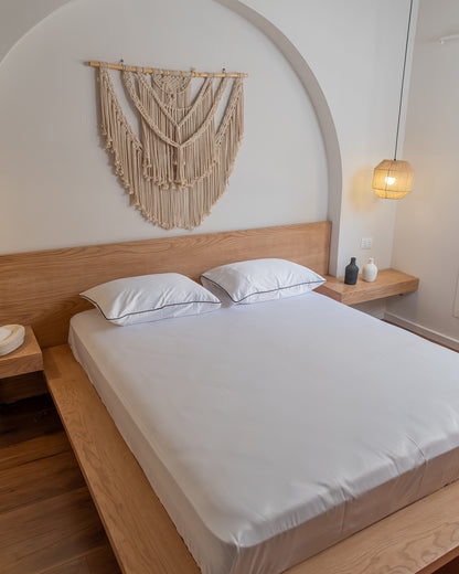 WHITE cordon silky cotton bedsheet