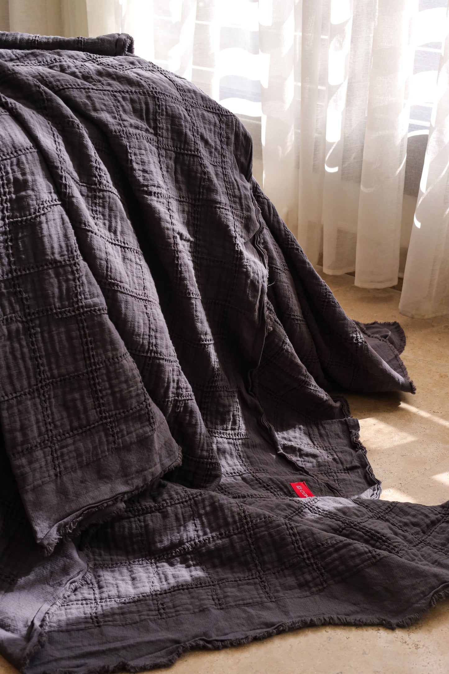 ASH SQUARES Cotton Throw Blanket