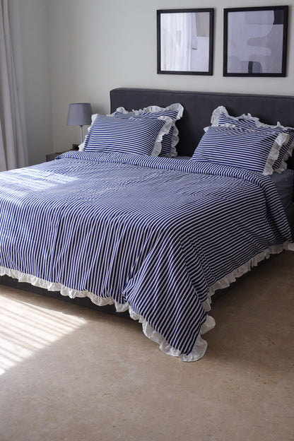 NAVY RUFFLES cotton duvet cover