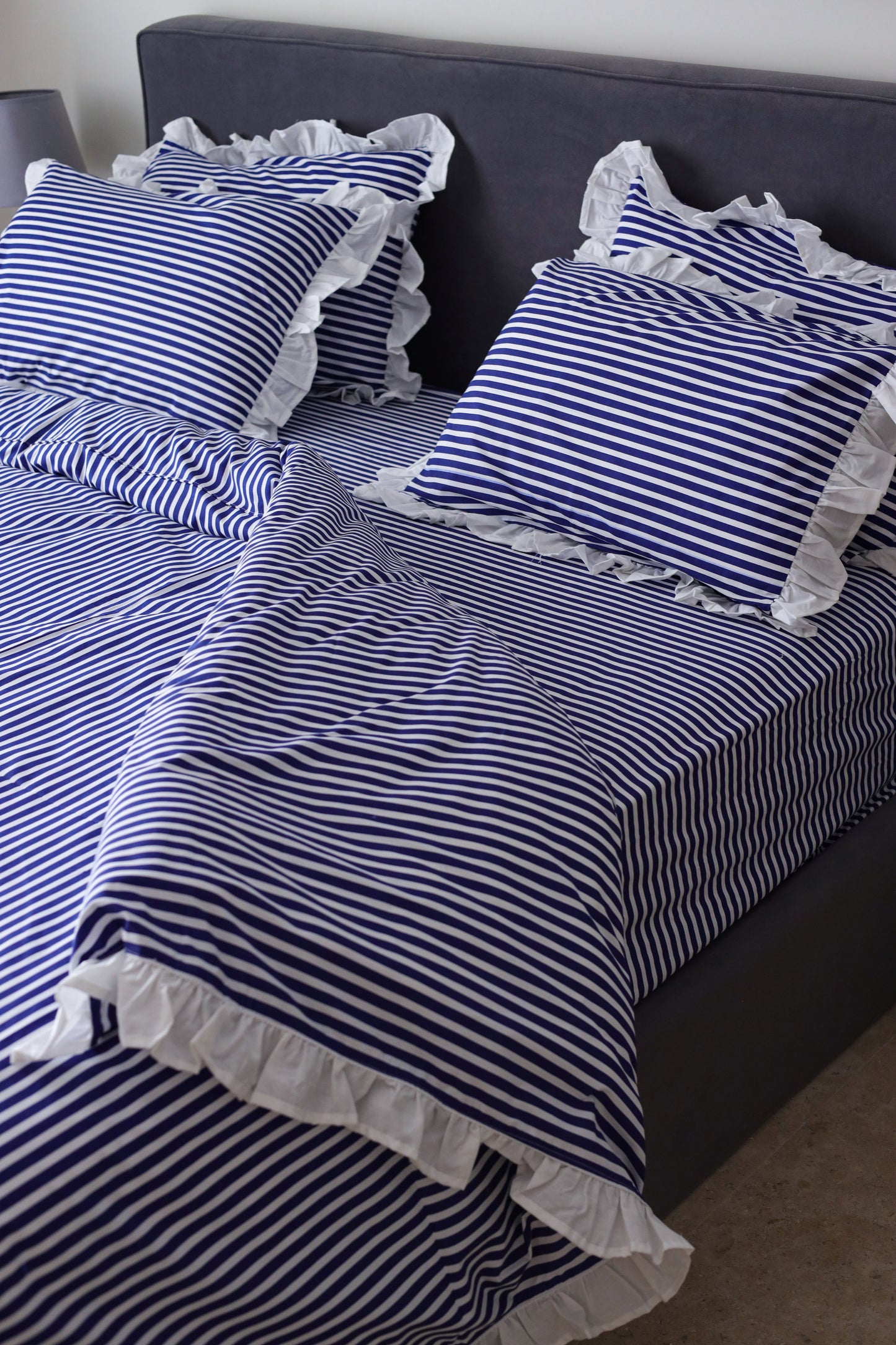 NAVY RUFFLES cotton duvet cover