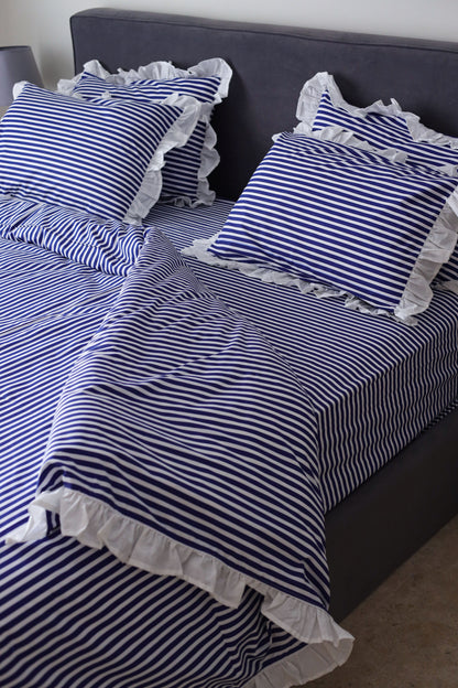 NAVY RUFFLES cotton duvet cover