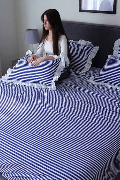 NAVY RUFFLES cotton bedsheet