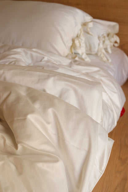 RIBBONELLE CREAM silky cotton duvet cover