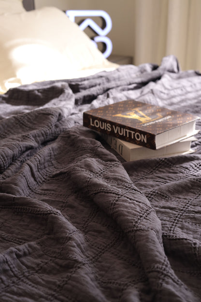 ASH SQUARES Cotton Throw Blanket