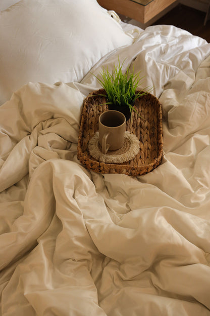 RIBBONELLE CREAM silky cotton duvet cover
