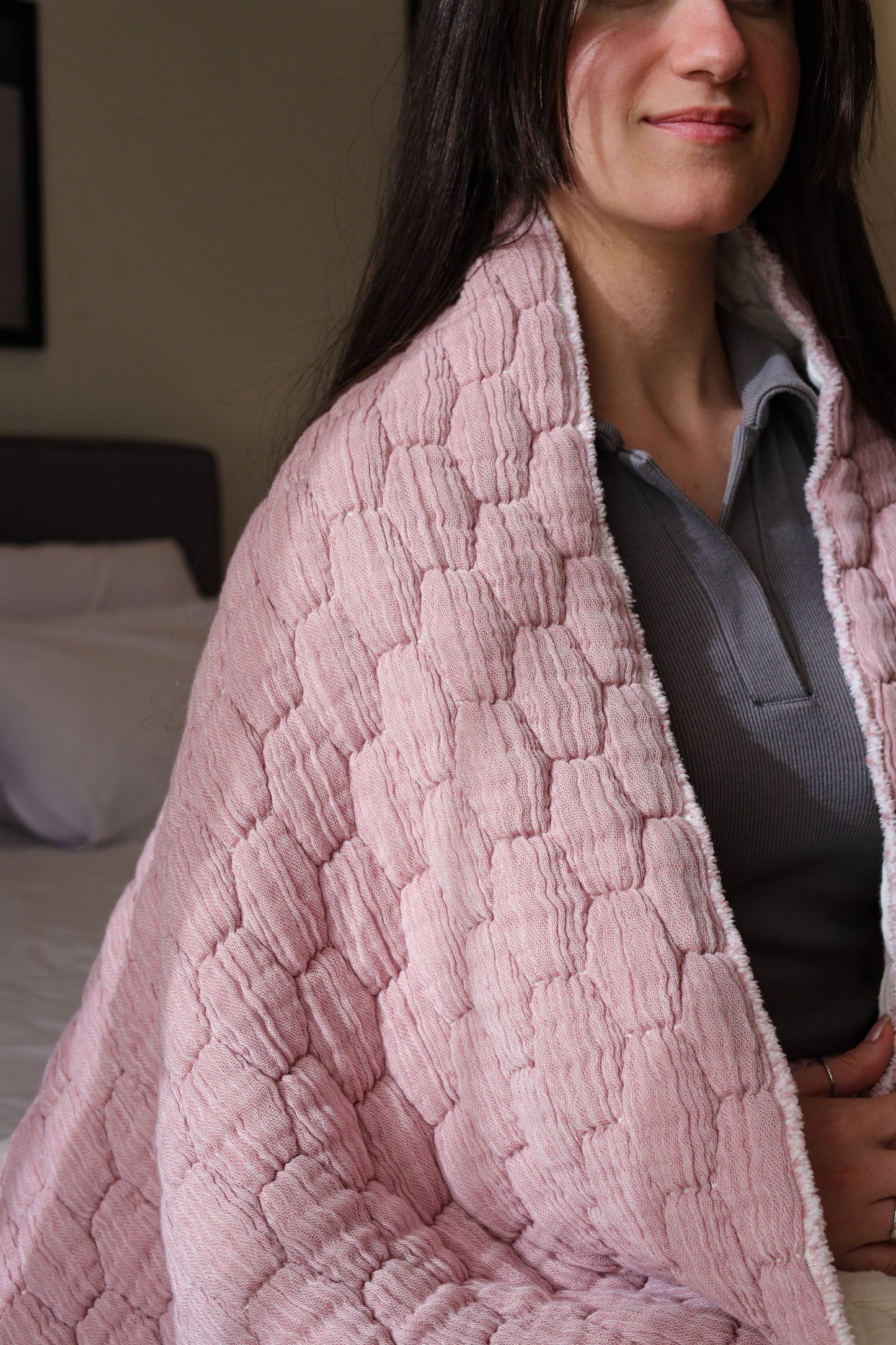 ROSE PUFFY Muslin Cotton Throw Blanket