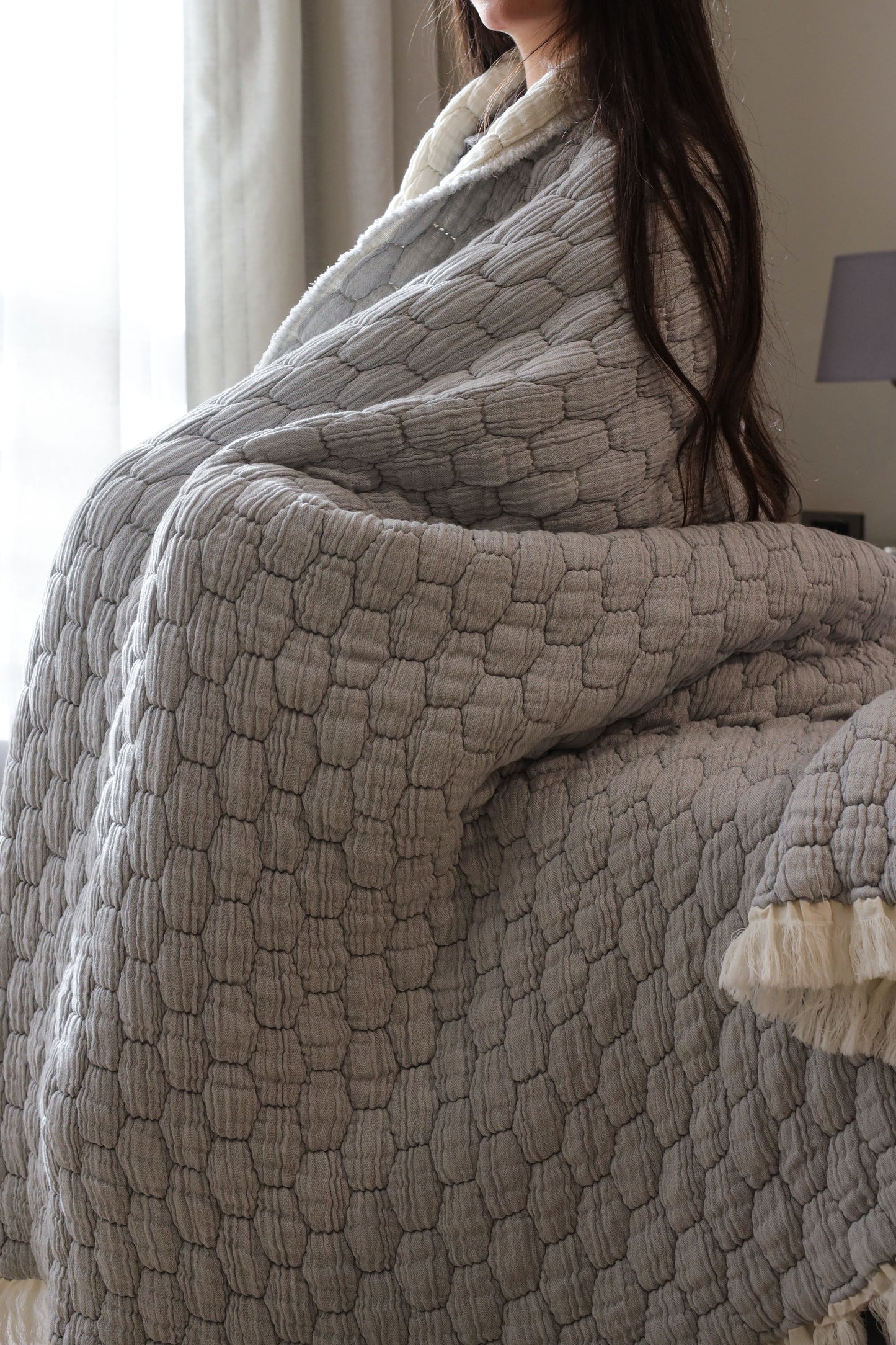 CLOUD PUFFY Muslin Cotton Throw Blanket