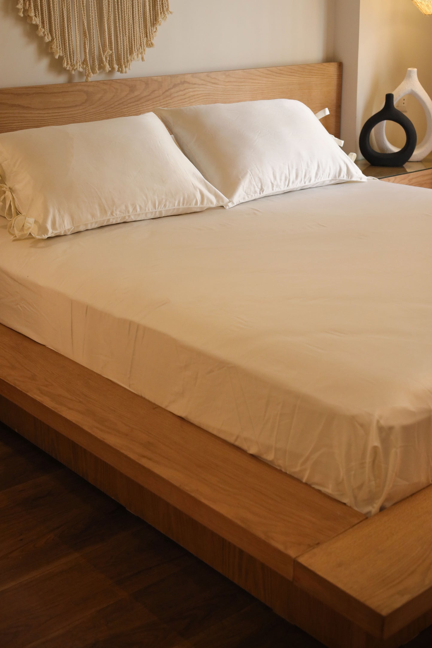 RIBBONELLE CREAM silky cotton bedsheet