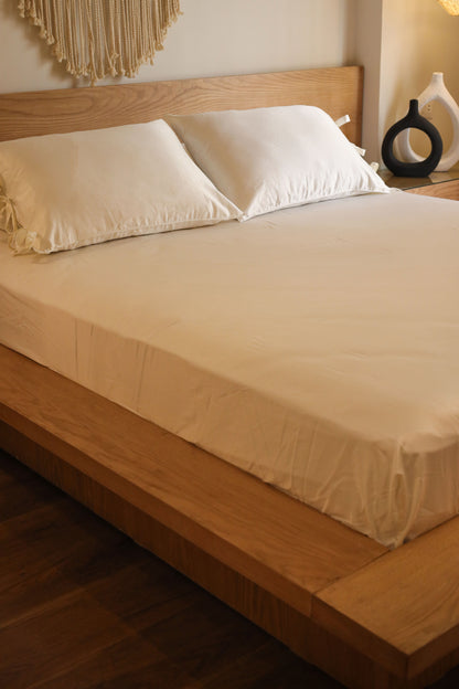 RIBBONELLE CREAM silky cotton bedsheet