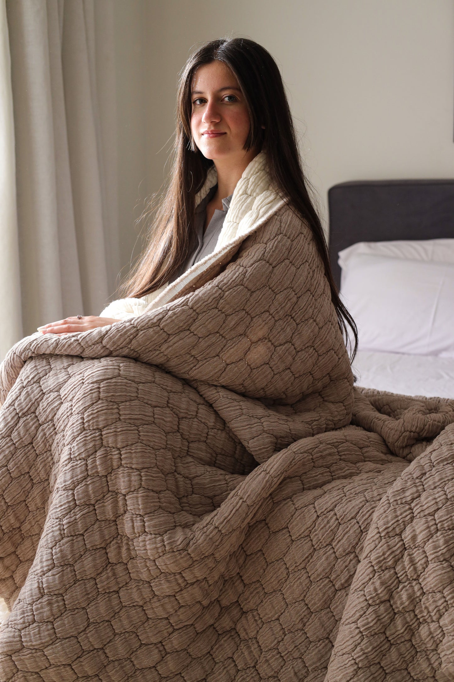 SAND PUFFY Muslin Cotton Throw Blanket
