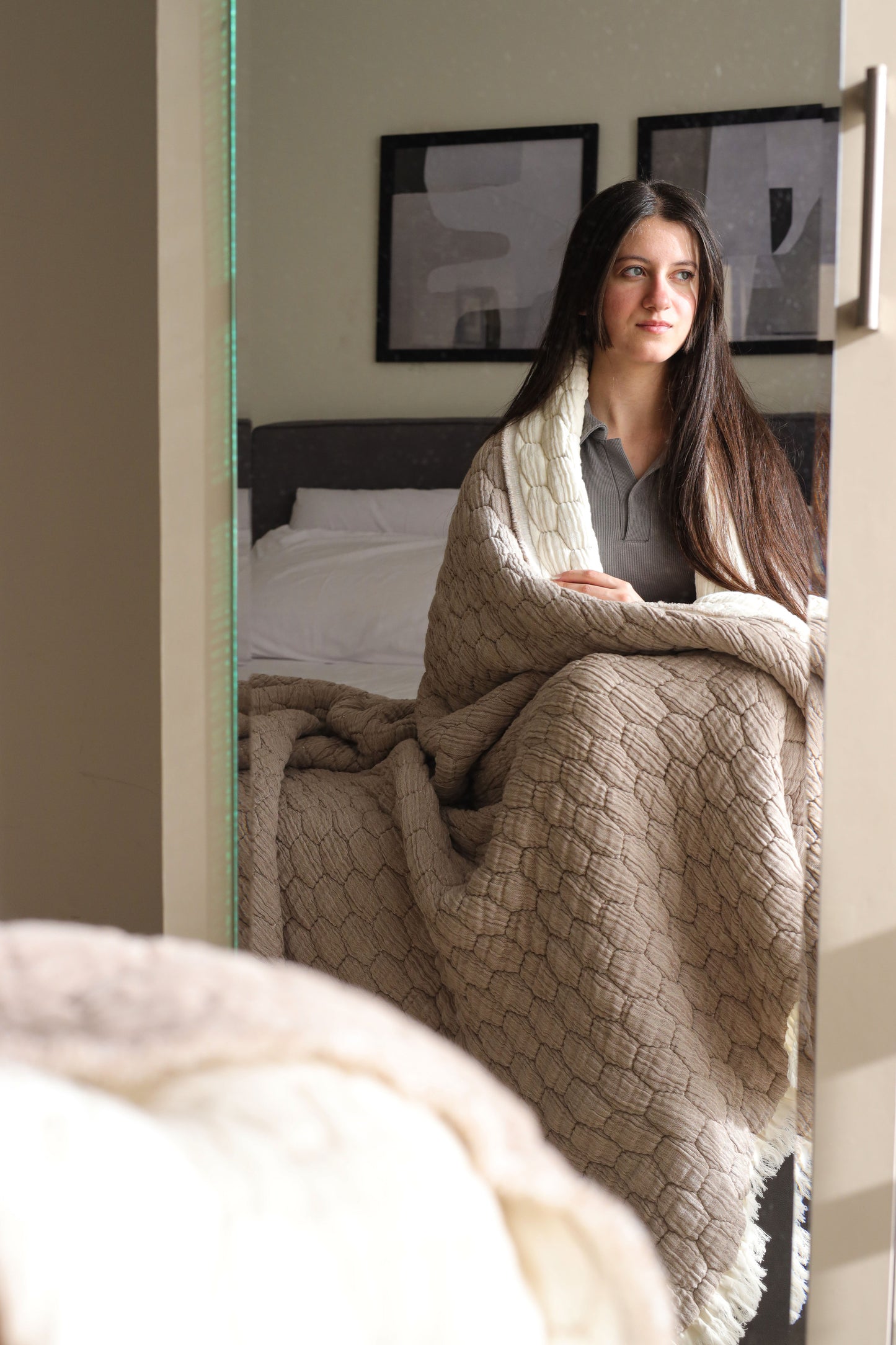 SAND PUFFY Muslin Cotton Throw Blanket