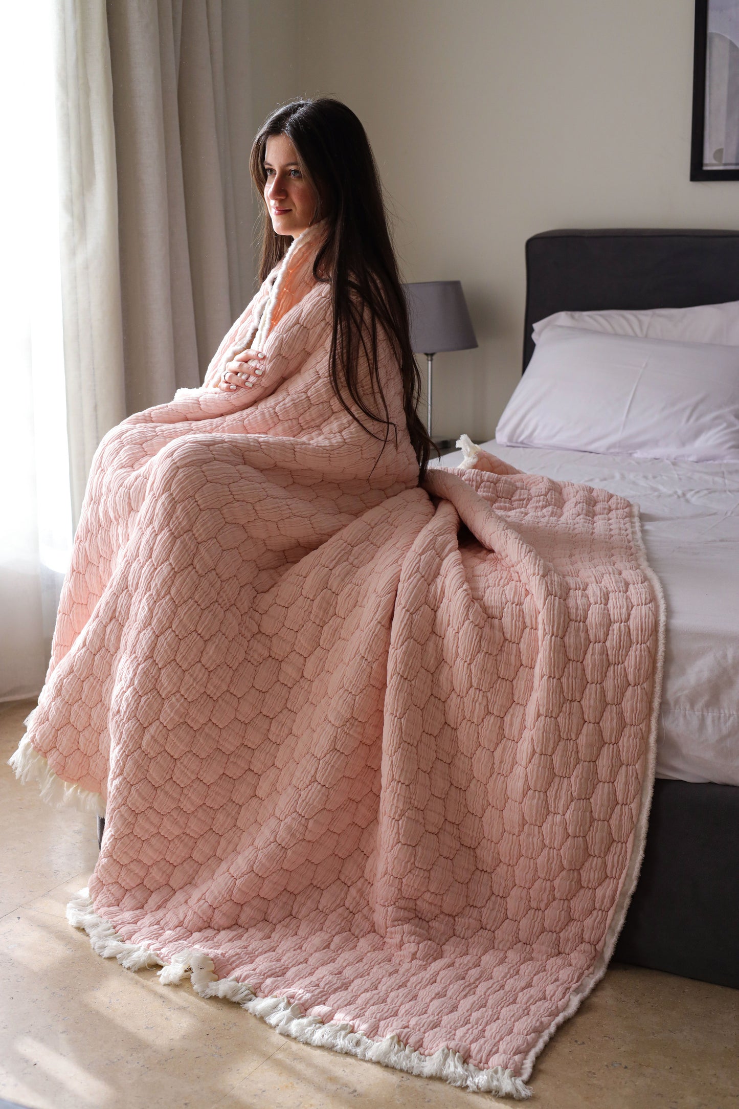 ROSE PUFFY Muslin Cotton Throw Blanket