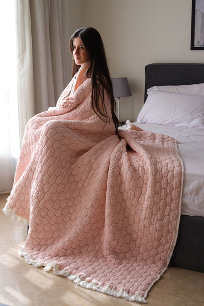 ROSE PUFFY Muslin Cotton Throw Blanket