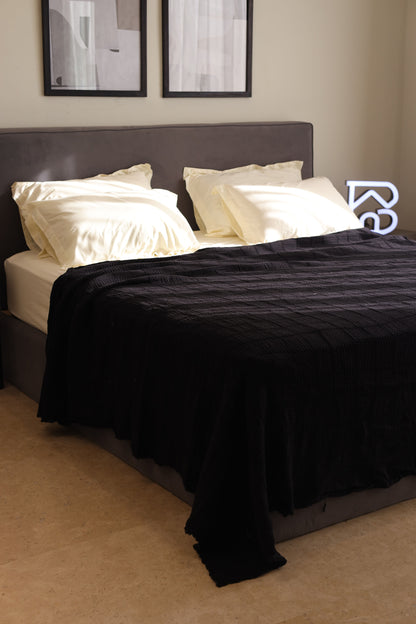 DARK SQUARES Cotton Throw Blanket