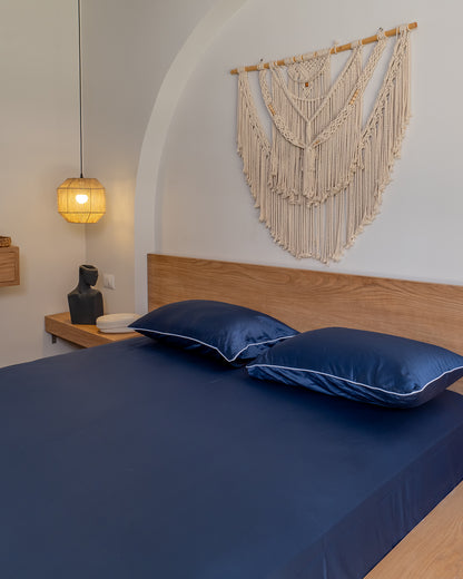 SWISS BLUE cordon silky cotton bedsheet
