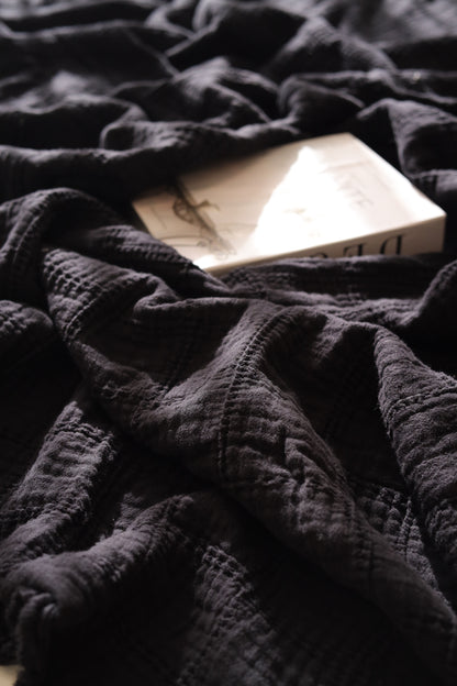 DARK SQUARES Cotton Throw Blanket