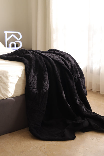 DARK SQUARES Cotton Throw Blanket