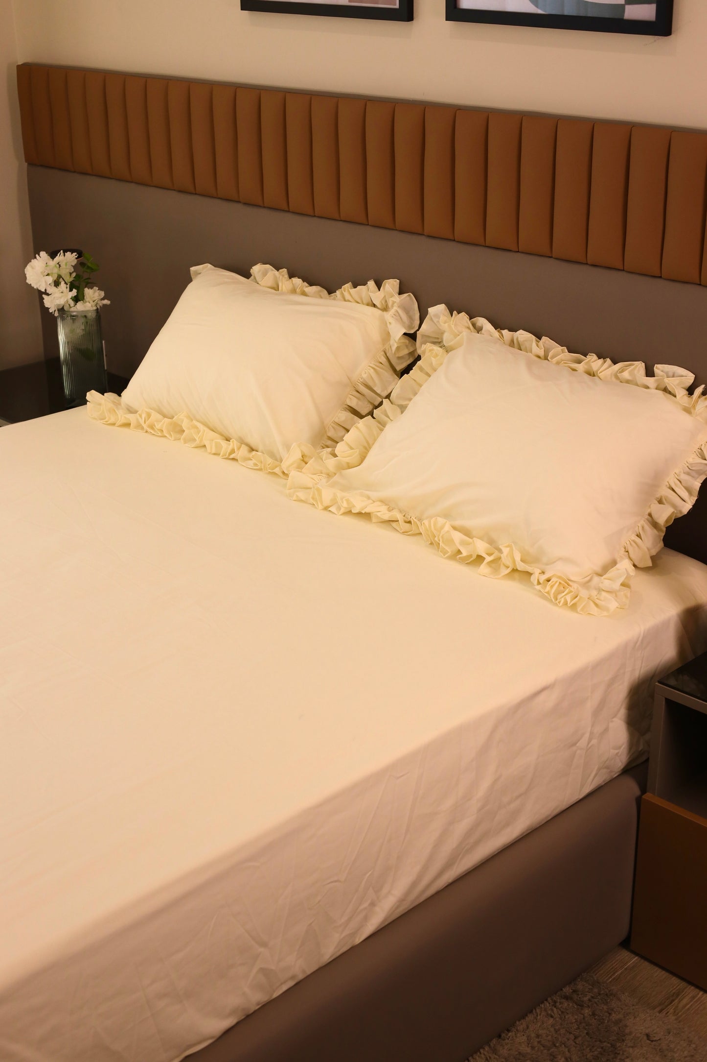 ALMOND RUFFLES Percale Cotton Bedsheet