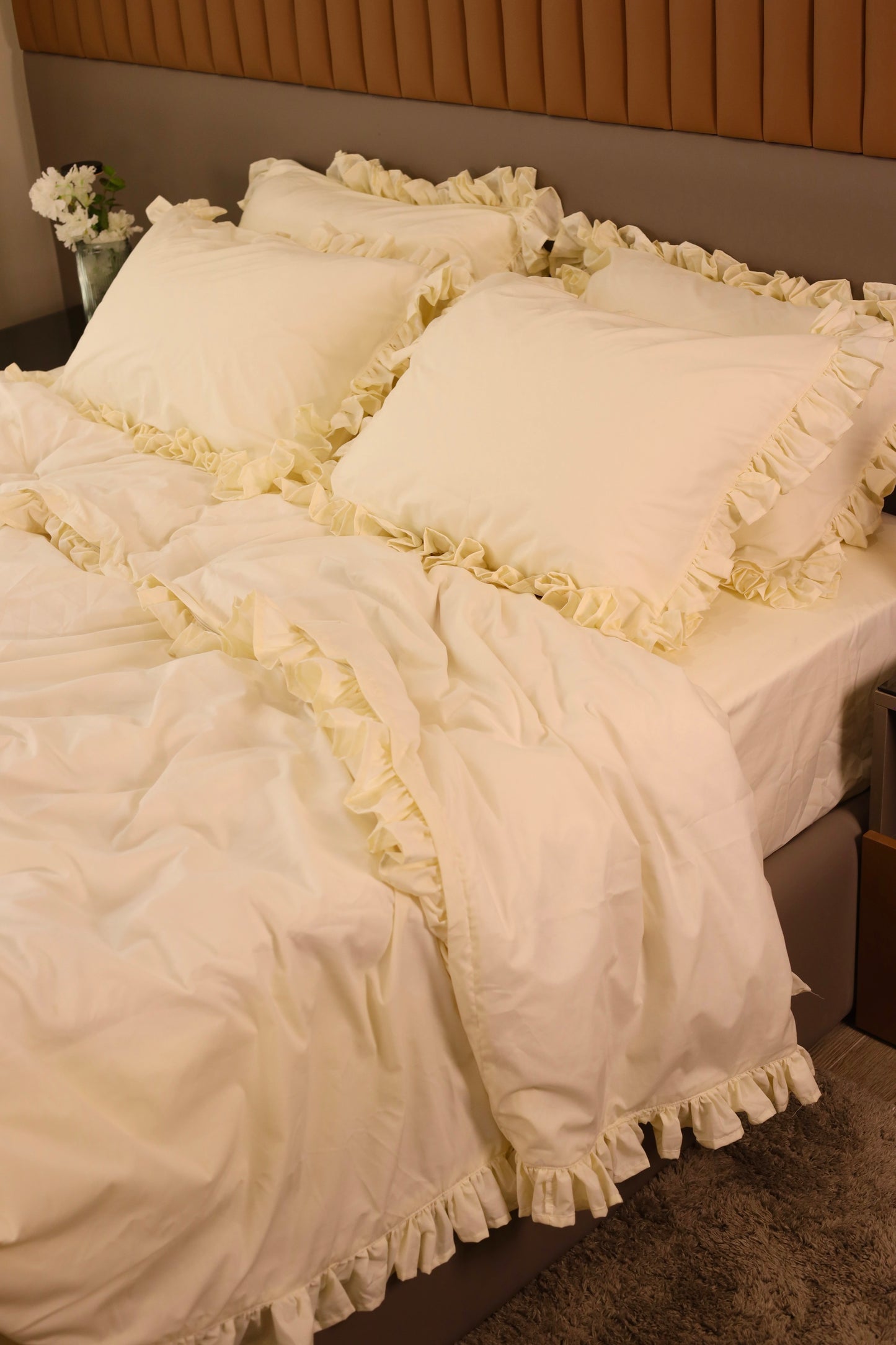 ALMOND RUFFLES Percale Cotton Duvet Cover