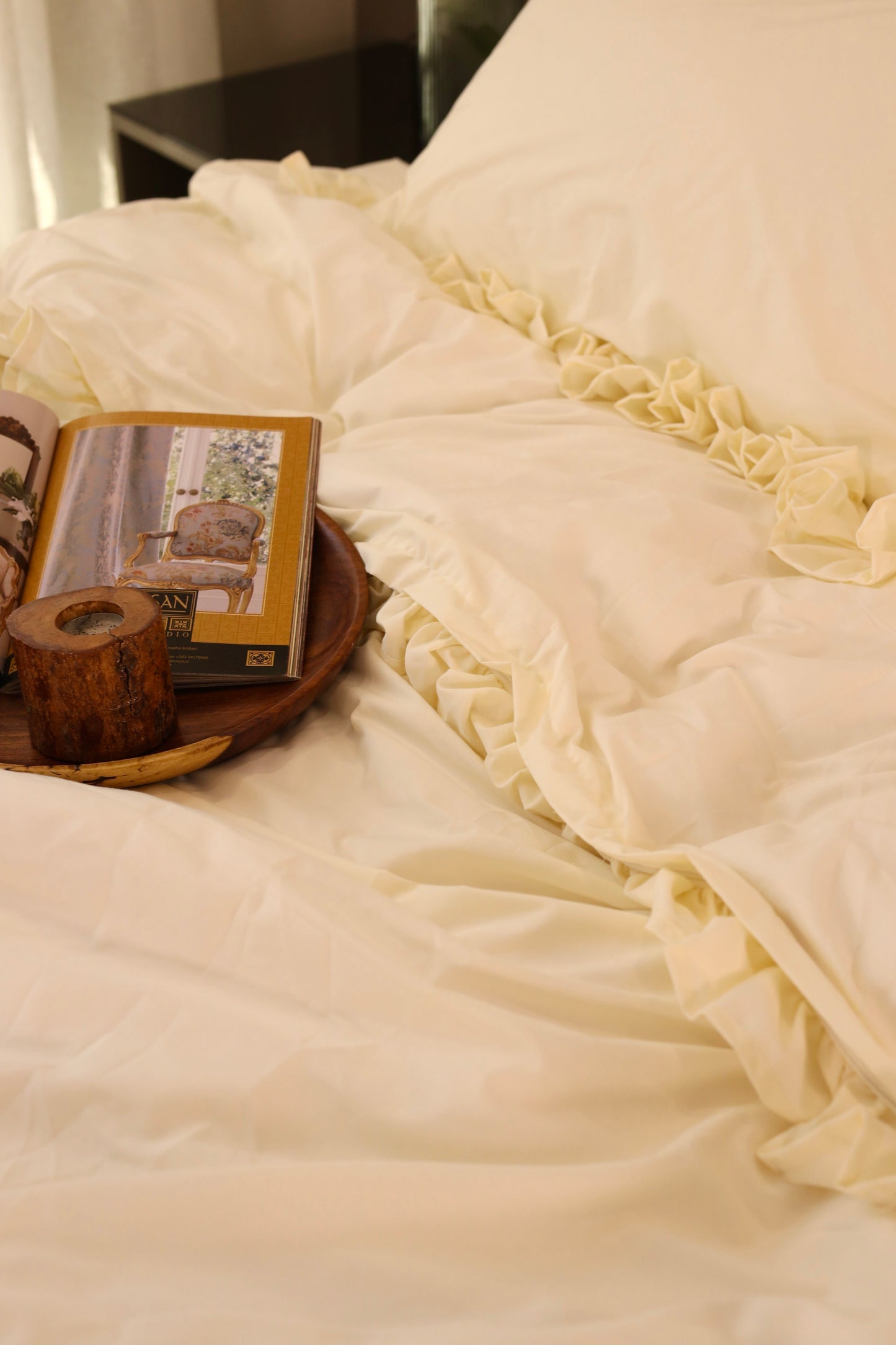 ALMOND RUFFLES Percale Cotton Duvet Cover