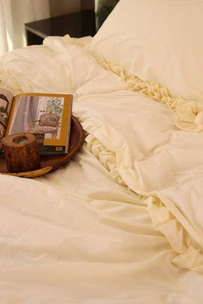 ALMOND RUFFLES Percale Cotton Duvet Cover