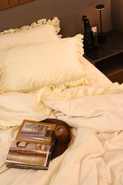 ALMOND RUFFLES Percale Cotton Duvet Cover