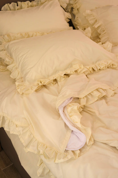 ALMOND RUFFLES Percale Cotton Duvet Cover