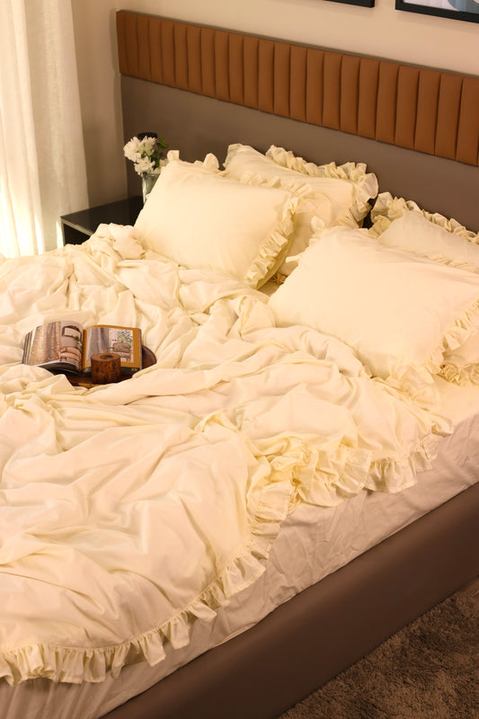 ALMOND RUFFLES Percale Cotton Duvet Cover